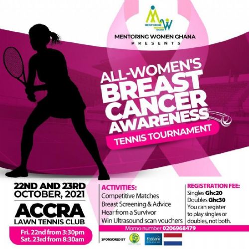 All Women's Breast Cancer Awareness Tennis Tournament  2021 edition begins on October 22 